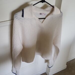 SO V-Neck Cropped Sweater with Navy Accents